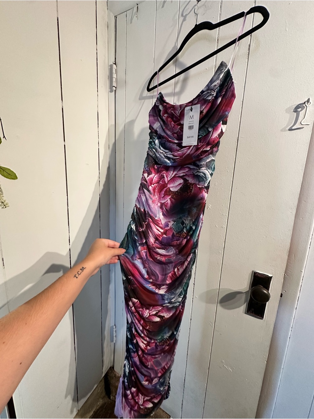 AKIRA NWT Floral Ruched Slip Dress in Purple Multi